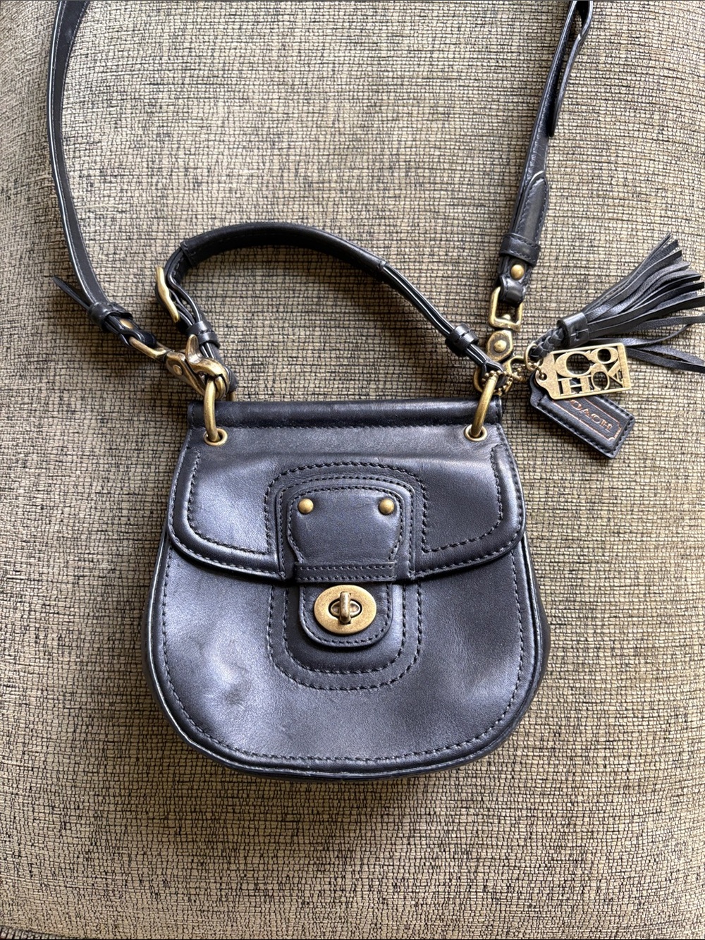 Vintage Coach Black Leather Crossbody